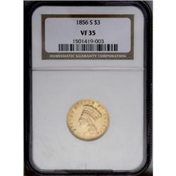1856-S $3 VF35 NGC. Medium S. The wreath and Liberty''