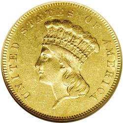 1857 $3 AU58 NGC. Only 20,891 pieces were struck of th