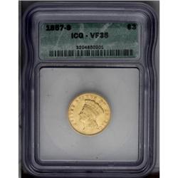 1857-S $3 VF35 ICG.From The Steve Glenn Collection.