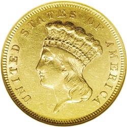 1857-S $3 AU55 NGC. This is a lovely Choice AU example