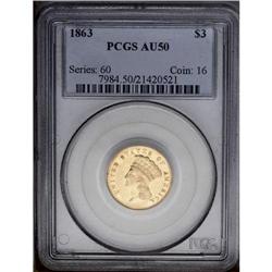 1863 $3 AU50 PCGS.From The Steve Glenn Collection.