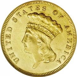 1867 $3 AU58 NGC. A scarce issue, minted to the extent