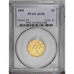 1868 $3 AU50 PCGS.From The Steve Glenn Collection.