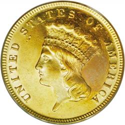 1868 $3 MS60 PCGS. Another scarce issue even by the sc