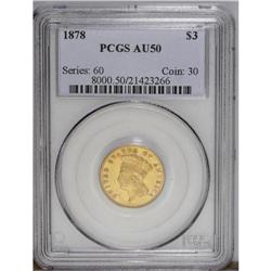 1878 $3 AU50 PCGS.From The Steve Glenn Collection.