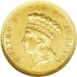 1879 $3 AU58 NGC.From The Steve Glenn Collection.