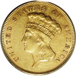 1881 $3 AU50 PCGS. This well struck two-toned coin has