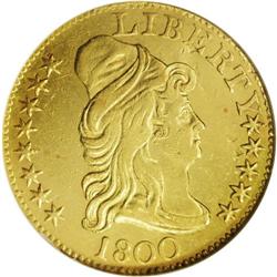 1800 $5 AU55 NGC. Breen-6438, B. 1-B, Miller-42, R.4.