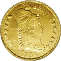 1806 $5 Round Top 6, 7x6 Stars--Improperly Cleaned--CS