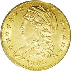 1808 $5 MS62 PCGS. Wide 5D, Breen-6457, B. 4-B, Miller