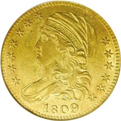 1809/8 $5 AU58 NGC.From The Steve Glenn Collection.