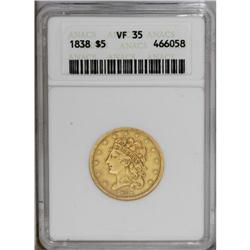 1838 $5 VF35 ANACS. Breen-6515, Small Arrows, Large 5,