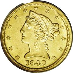1842-C $5 Large Date MS62 PCGS. Variety 5-C, Die State