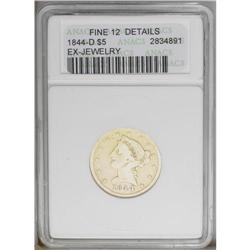 1844-D $5 --Ex-Jewelry--ANACS. Fine 12 Details. Variety