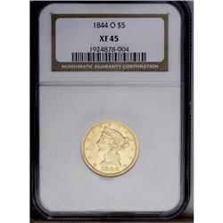 1844-O $5 XF45 NGC. Lovely lemon-yellow surfaces with