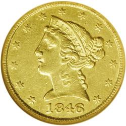 1846-C $5 AU55 NGC. Variety 8-E. The 1846-C is one of