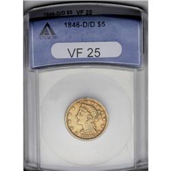 1846-D/D $5 VF25 ANACS. Variety 16-L. The date is ente