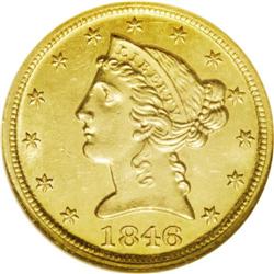 1846-D/D $5 MS63 NGC. This popular variety is now an a