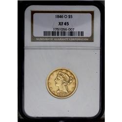 1846-O $5 XF45 NGC.From The Steve Glenn Collection.