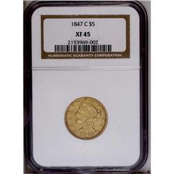 1847-C $5 XF45 NGC. Variety 9-E. Richly detailed on th