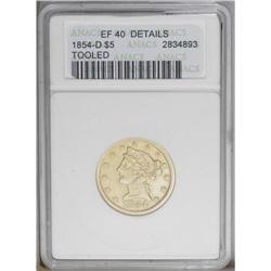 1854-D $5 Large D--Tooled--ANACS. XF40 Details. Variet