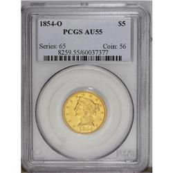 1854-O $5 AU55 PCGS.From The Steve Glenn Collection.