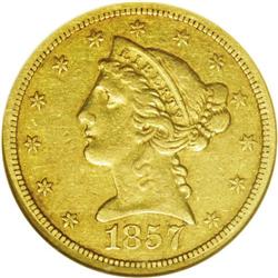 1857-O $5 XF45 NGC.From The Steve Glenn Collection.