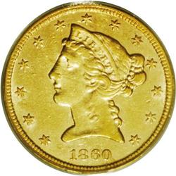 1860-S $5 AU55 PCGS. Despite the mintage of 21,200 pie