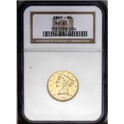 1861 $5 MS61 NGC. Sharply struck, with peach-gold surf