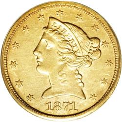 1871-S $5 XF45 PCGS. Breen-6678. Double Punched Date.