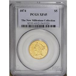 1874 $5 XF45 PCGS. Ex: The New Millenium Collection. A
