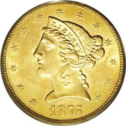 1875-S $5 AU58 PCGS. The legendary rarity of the 1875