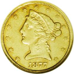 1877-CC $5 XF45 NGC. Variety 1-B. The strike is reason