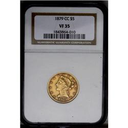 1879-CC $5 VF35 NGC.From The Steve Glenn Collection.