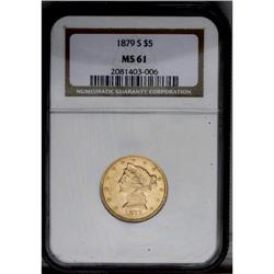 1879-S $5 MS61 NGC. The highly lustrous golden-yellow