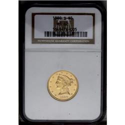1880-S $5 MS62 NGC.From The Steve Glenn Collection.