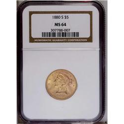 1880-S $5 MS64 NGC. Abundant luster and a sharp strike