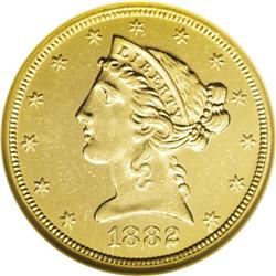 1882-S $5 MS63 Deep Prooflike NGC. A glittering, needl