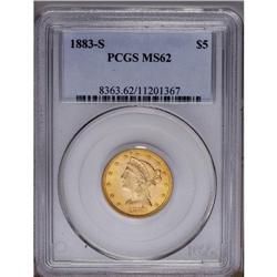 1883-S $5 MS62 PCGS. Well struck with shimmering luste
