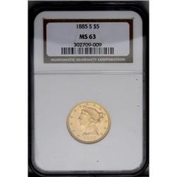 1885-S $5 MS63 NGC. Apricot centers are framed by lime