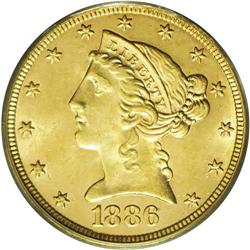 1886 $5 MS64 PCGS. A scarcer issue in Mint State condi