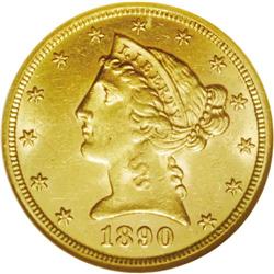 1890-CC $5 MS62 NGC. Typically struck over the major d