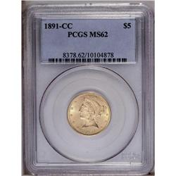 1891-CC $5 MS62 PCGS. Lustrous and nicely preserved, w