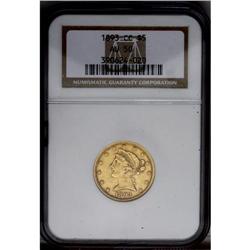 1893-CC $5 AU50 NGC.From The Steve Glenn Collection.