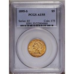 1895-S $5 AU55 PCGS. A better date five with substanti