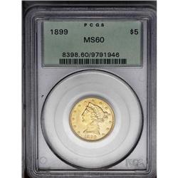 1899 $5 MS60 PCGS.From The Steve Glenn Collection.