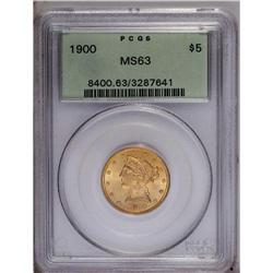 1900 $5 MS63 PCGS. Orange-gold surfaces emit pleasing