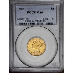 1900 $5 MS64 PCGS. A lustrous and well preserved lemon