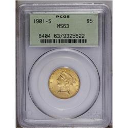 1901-S $5 MS63 PCGS. Boldly struck except for the slig