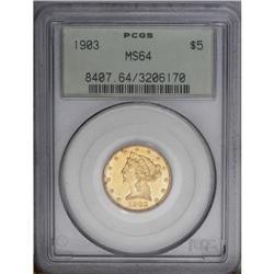 1903 $5 MS64 PCGS. Bright orange toning endows this lu